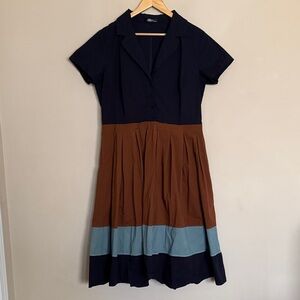 Eshakti Midi Dress Cotton Stretch Navy Colorblock Short Sleeve size 18 Career